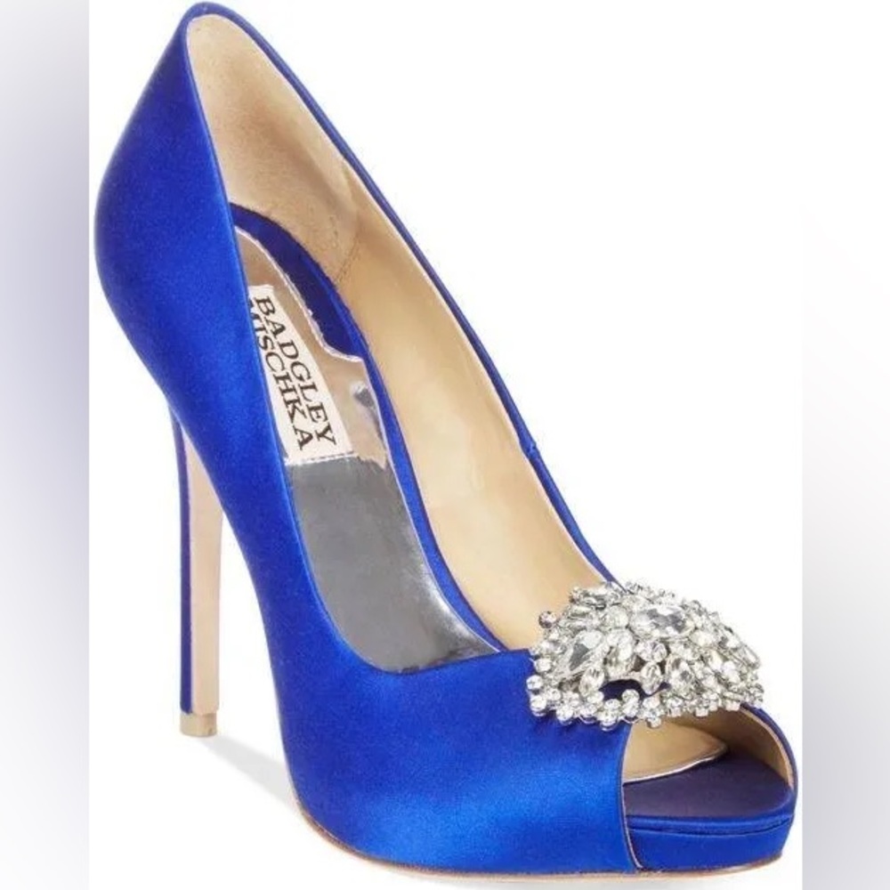 Badgley Mischka Royal Blue Jeannie Peep Toe Heels